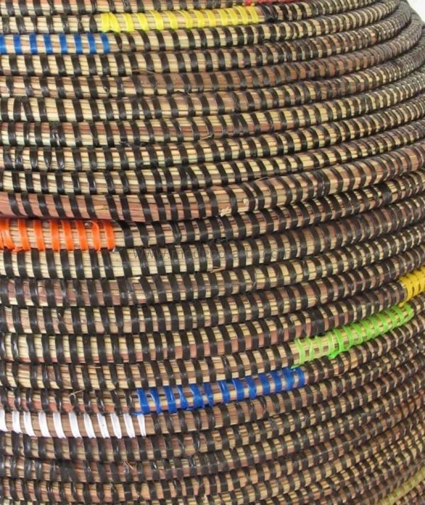 Sustainable Handmade Laundry Basket in black and multicolored lines