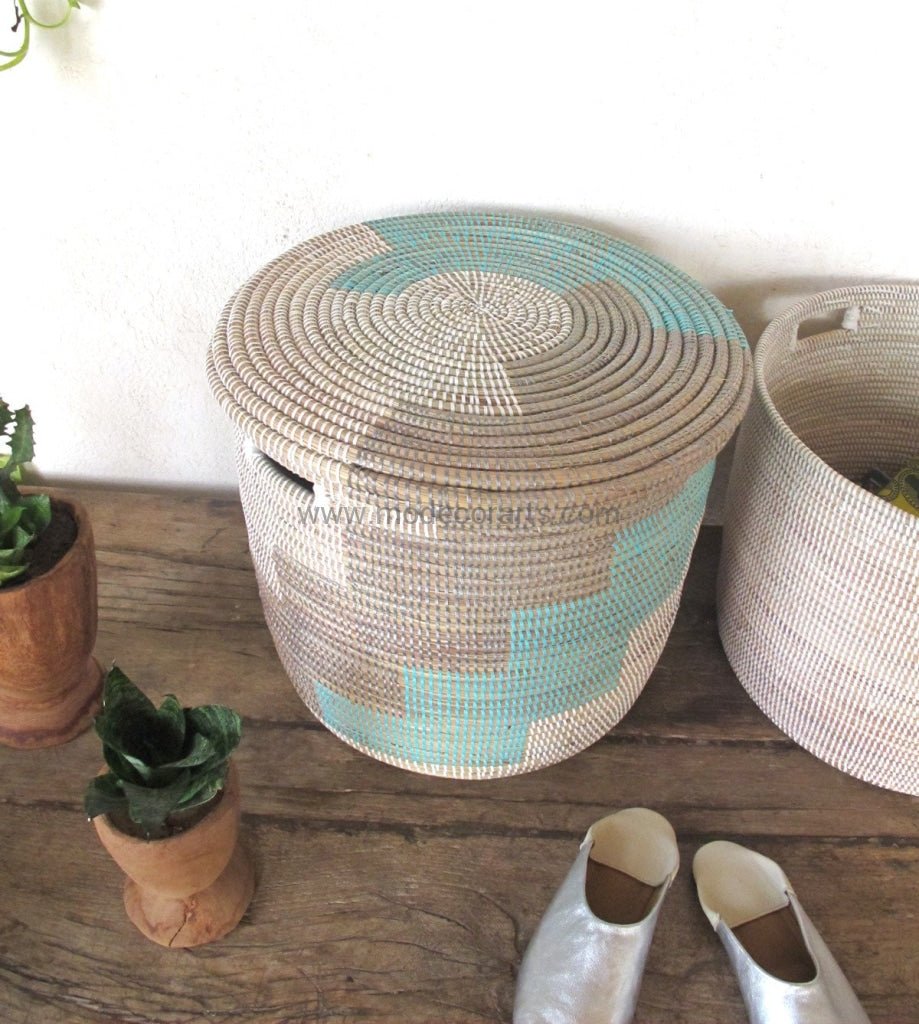 Gray & Turquoise Step Patterned | Toy Storage basket - modecorarts