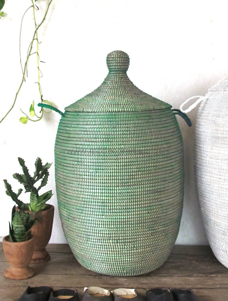 Handwoven Senegalese Laundry Basket with lid - Sustainable home decor