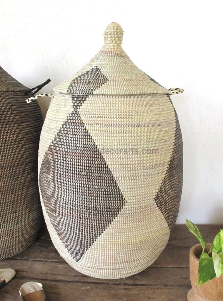Handwoven Senegalese Laundry Basket with lid - Sustainable home decor