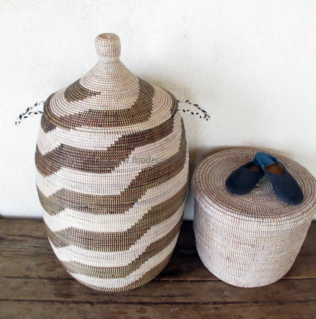 Handwoven Senegalese Laundry Basket with lid - Sustainable home decor