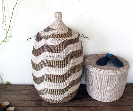 Handwoven Senegalese Laundry Basket with lid - Sustainable home decor