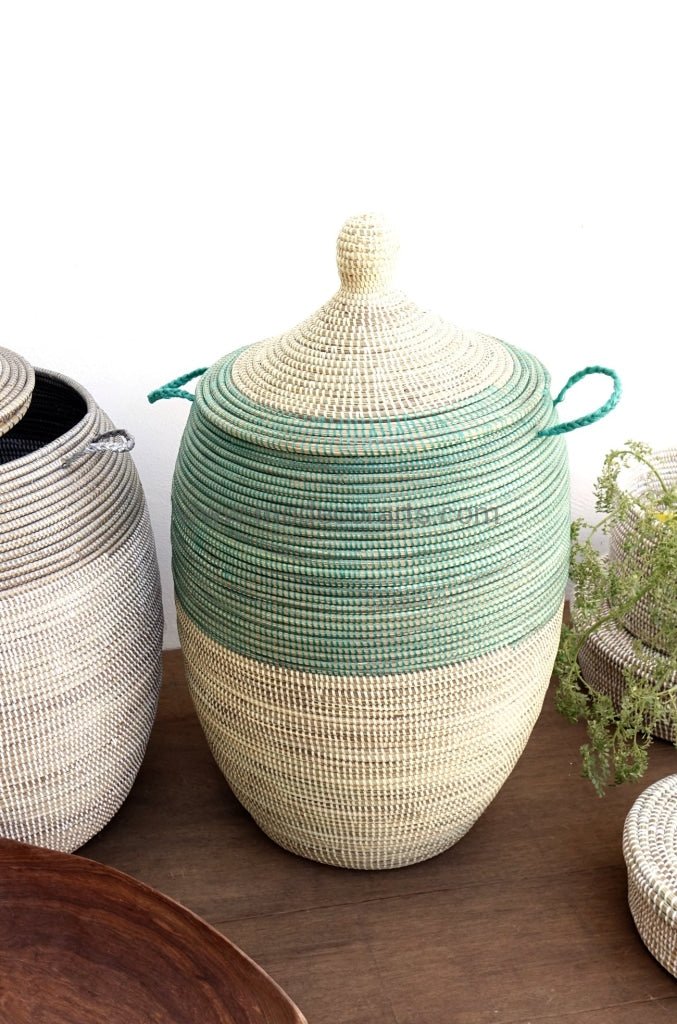 Handwoven Senegalese Laundry Basket with lid - Sustainable home decor