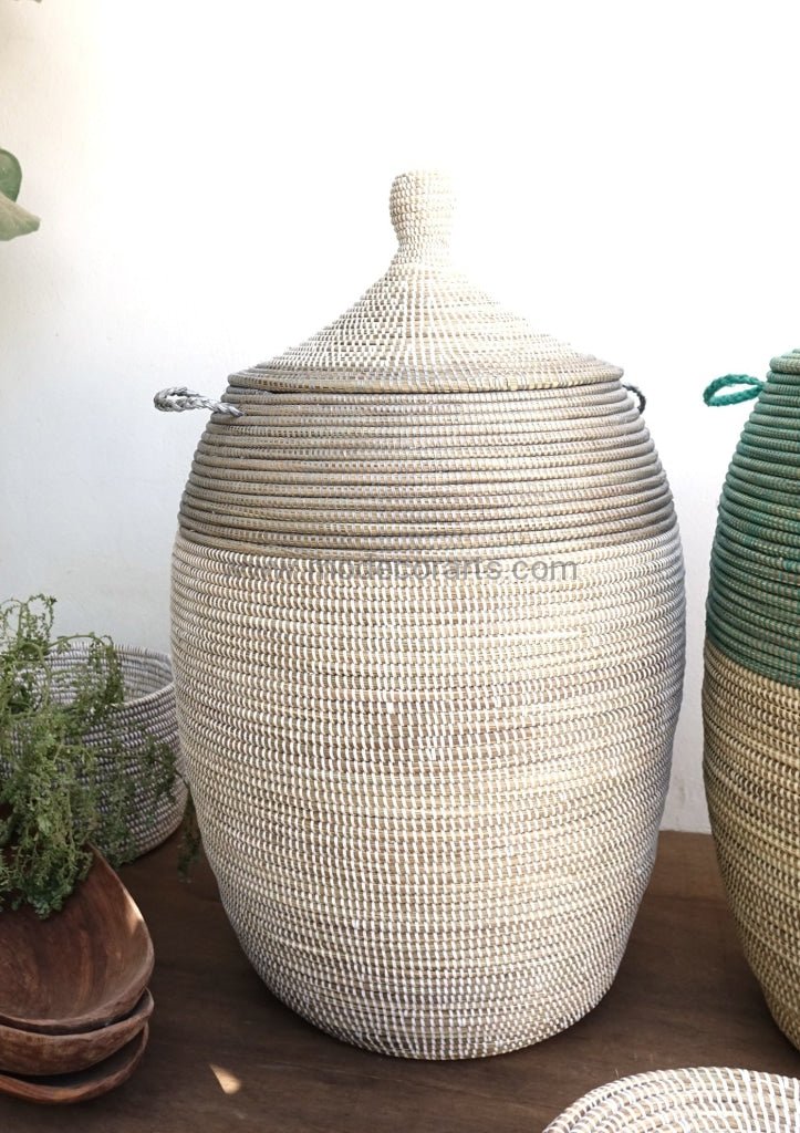 Handwoven Senegalese Laundry Basket with lid - Sustainable home decor