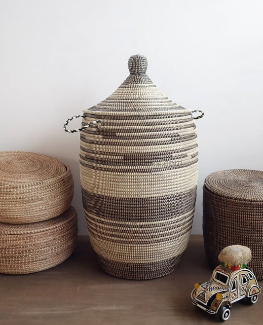 Handwoven Senegalese Laundry Basket with lid - Sustainable home decor