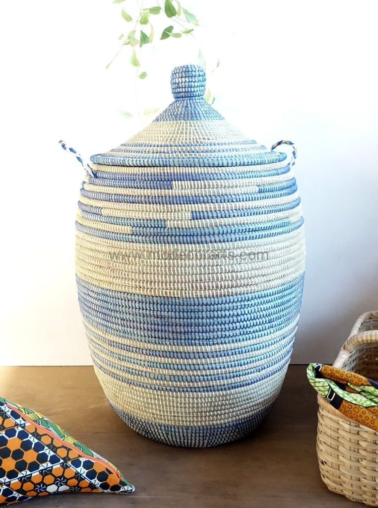 Handwoven Senegalese Laundry Basket with lid - Sustainable home decor