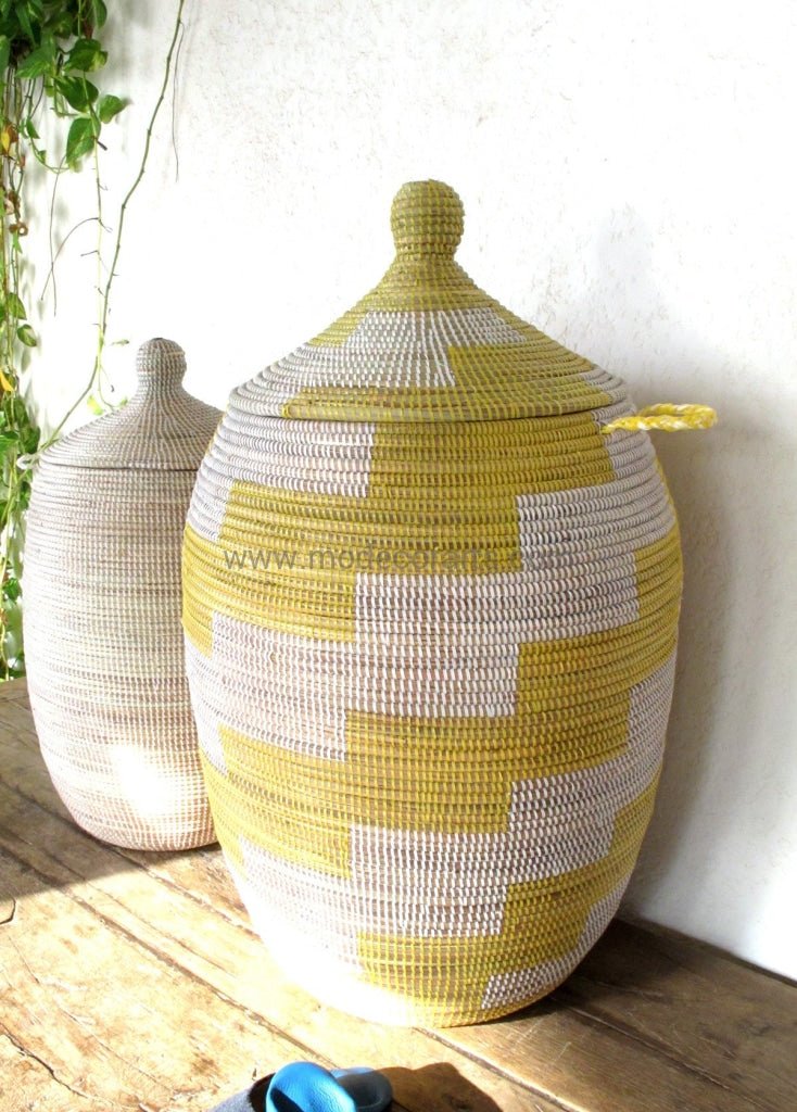 Handwoven Senegalese Laundry Basket with lid - Sustainable home decor