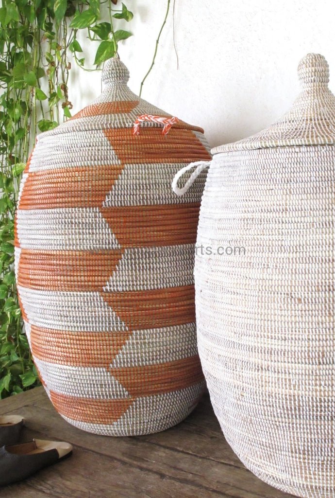 Eco-friendly Senegalese handwoven laundry basket with lid in XXL size