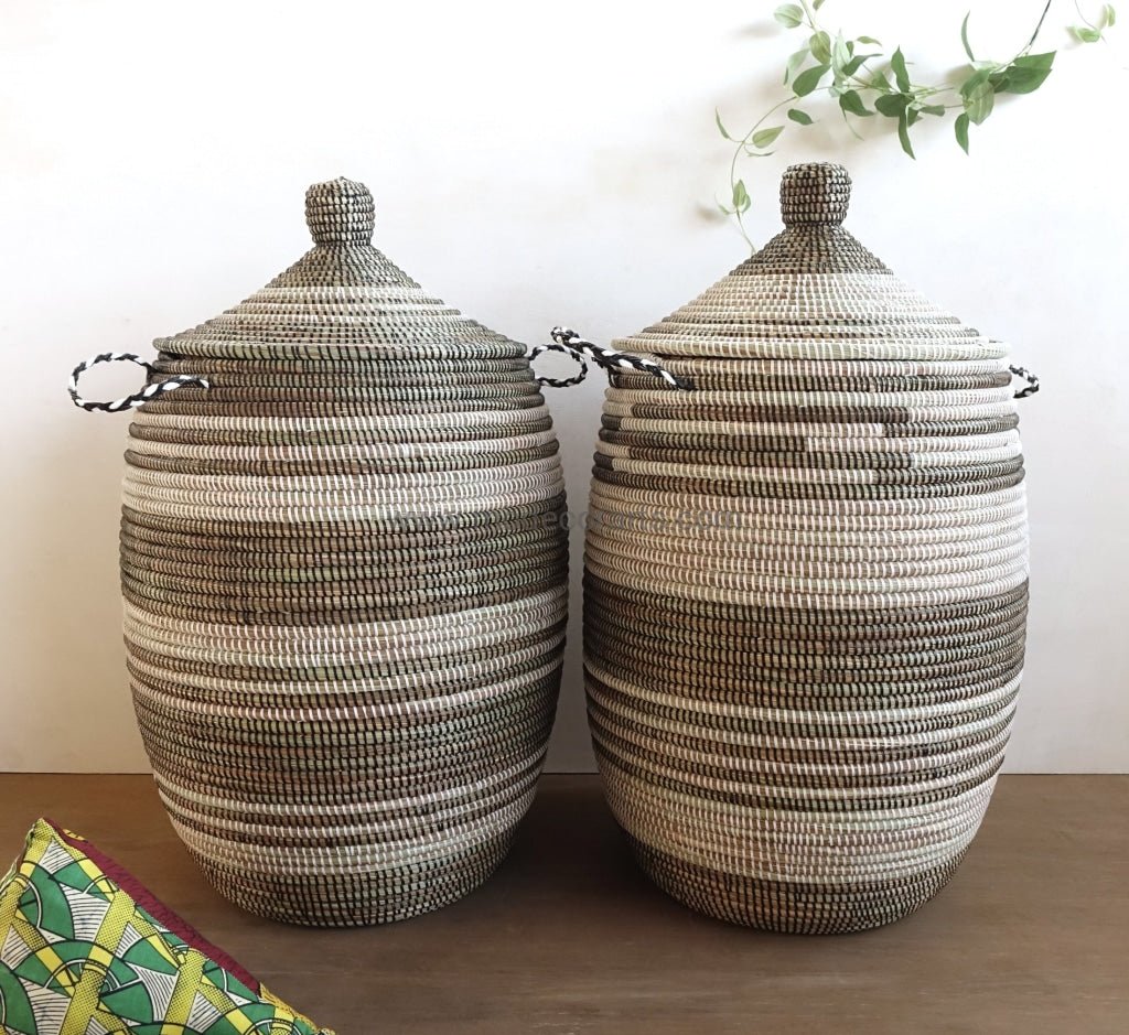 Handwoven Senegalese Laundry Basket with lid - Sustainable home decor