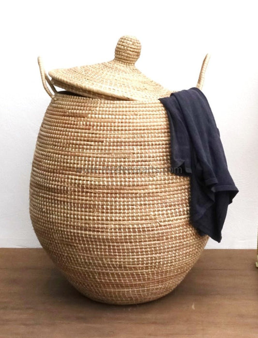 Handwoven Senegalese Laundry Basket with lid - Sustainable home decor