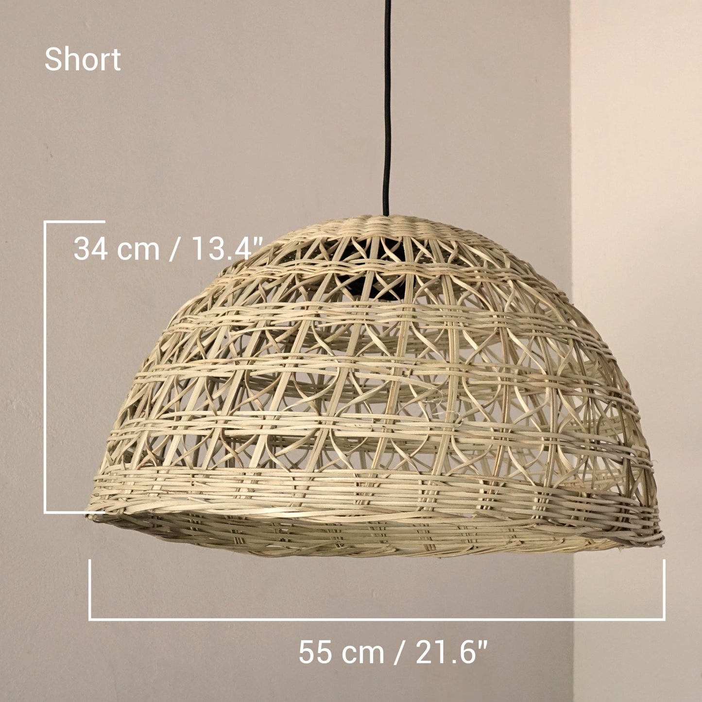 Set of 2 Wicker Pendant Lampshades in Palm Stems Woven Light Fixture for Ceiling - modecorarts