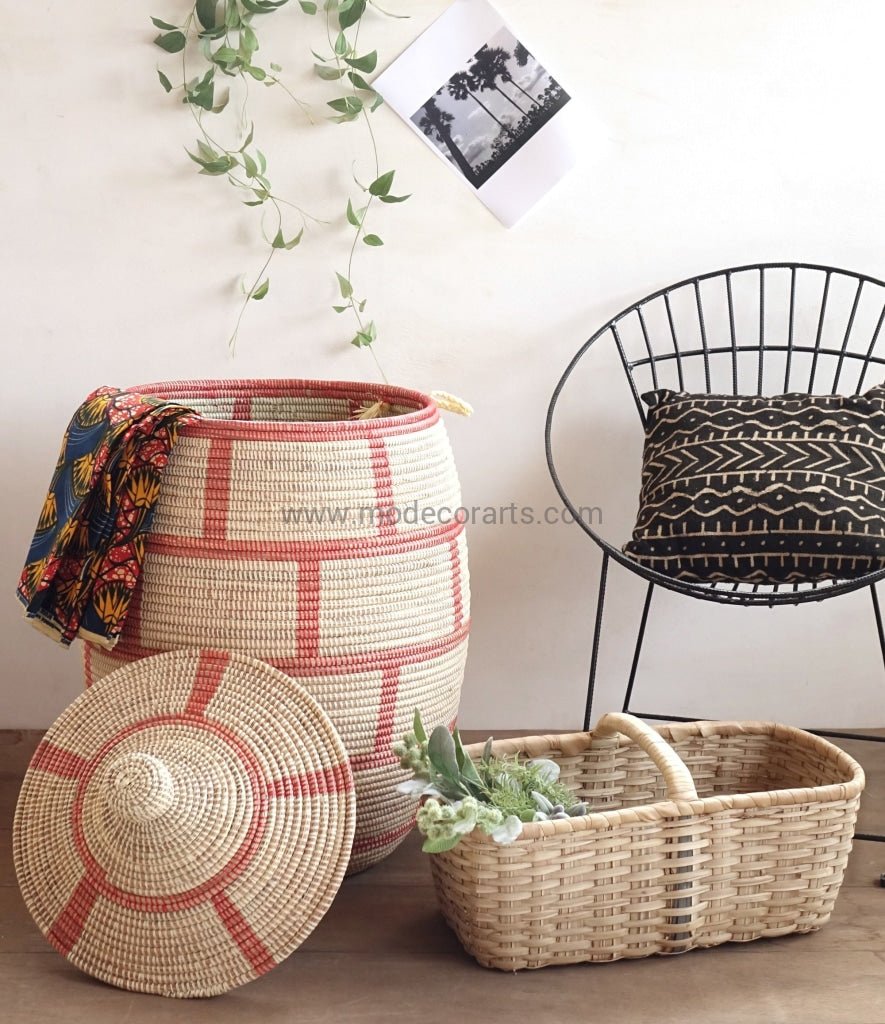 Handwoven Senegalese Laundry Basket with lid - Sustainable home decor