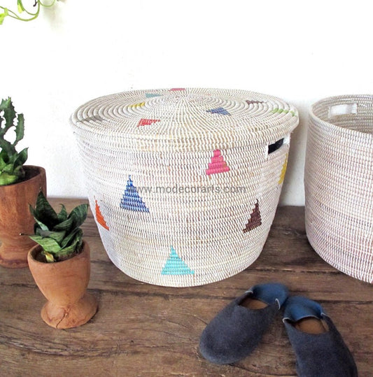 Toy Storage basket with Multi Color triangle pattern / Declutter Storage - modecorarts