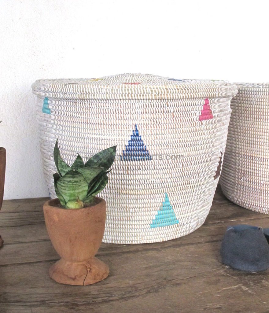 Toy Storage basket with Multi Color triangle pattern / Declutter Storage - modecorarts