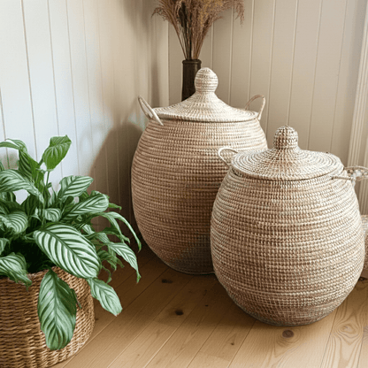 Set of 2 Natural African Baskets / Decorative Boho Storage Hampers / Senegalese Baskets / Basket & Hamper - modecorarts