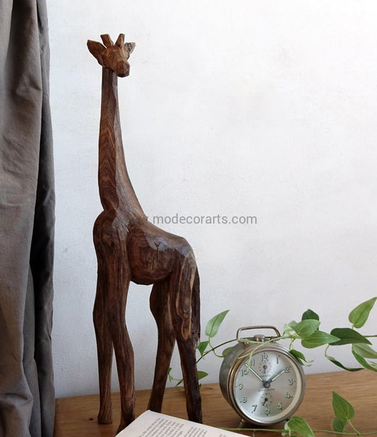 handcarved rustic giraffe, wood sculpture, wood curving from Senegal