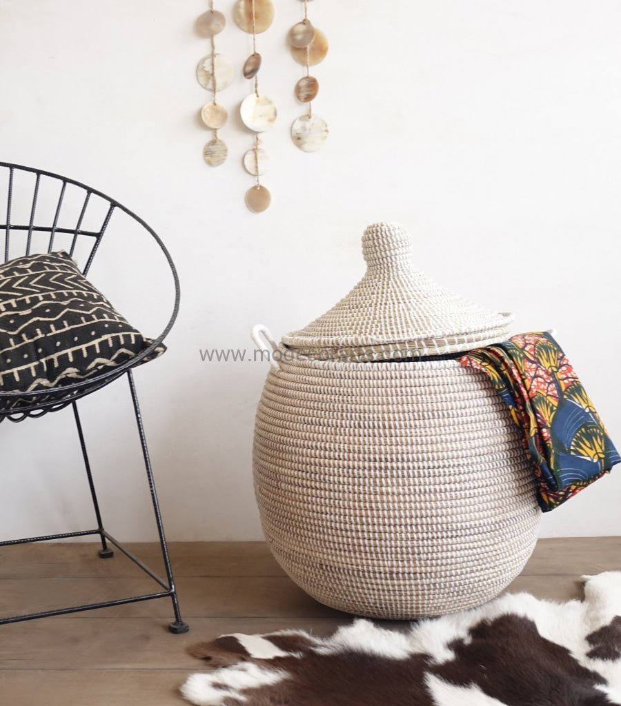 Globe Shaped Laundry Basket in plain white African Basket