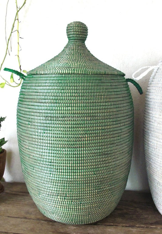 Handwoven Senegalese Laundry Basket with lid - Sustainable home decor