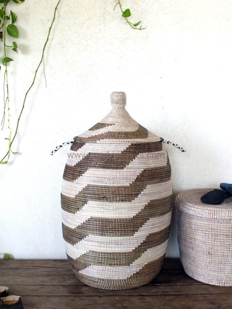 Handwoven Senegalese Laundry Basket with lid - Sustainable home decor