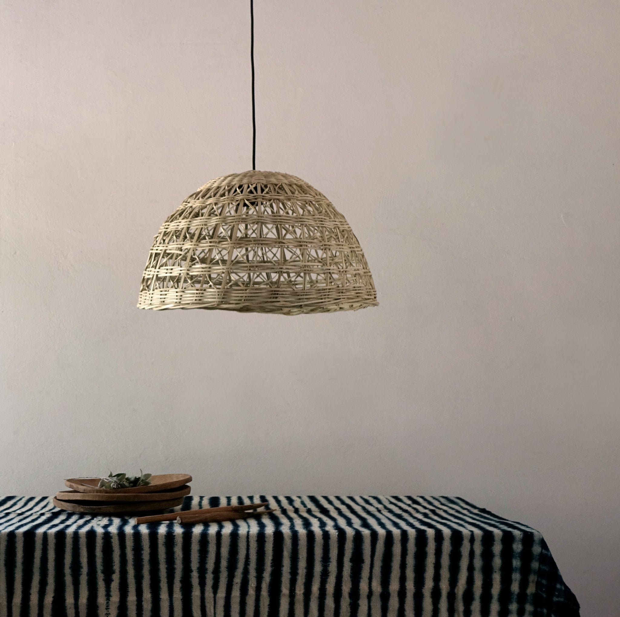 Set of 2 Wicker Pendant Lampshades in Palm Stems Woven Light Fixture for Ceiling - modecorarts