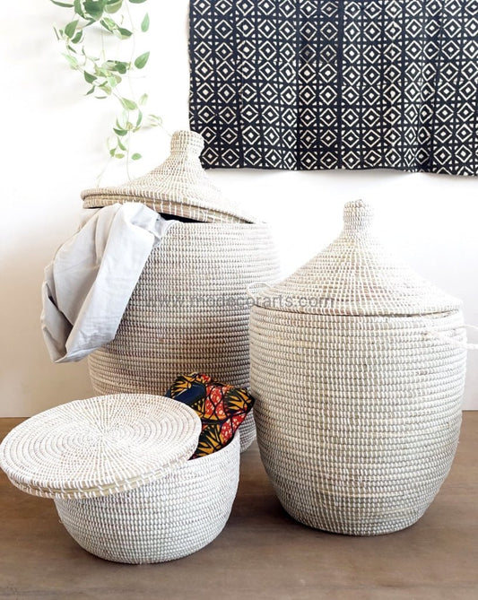Set of eco friendly handwoven Senegalese laundry baskets in sale