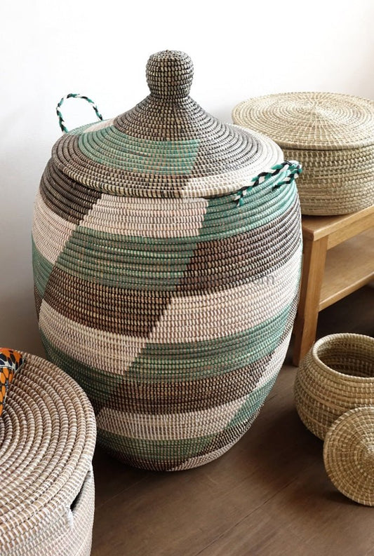 Handwoven Senegalese Laundry Basket with lid - Sustainable home decor